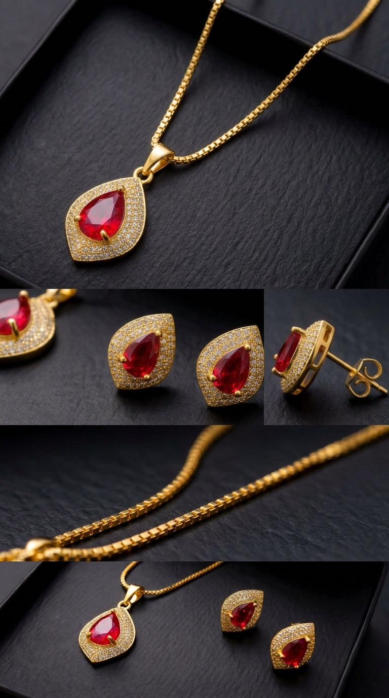 Red Royal Pendant & Earring Set