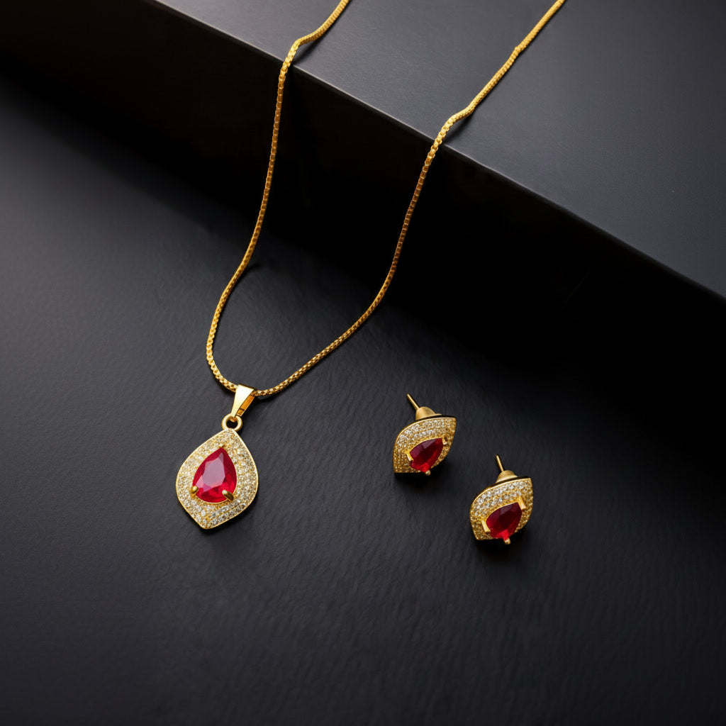 Red Royal Pendant & Earring Set